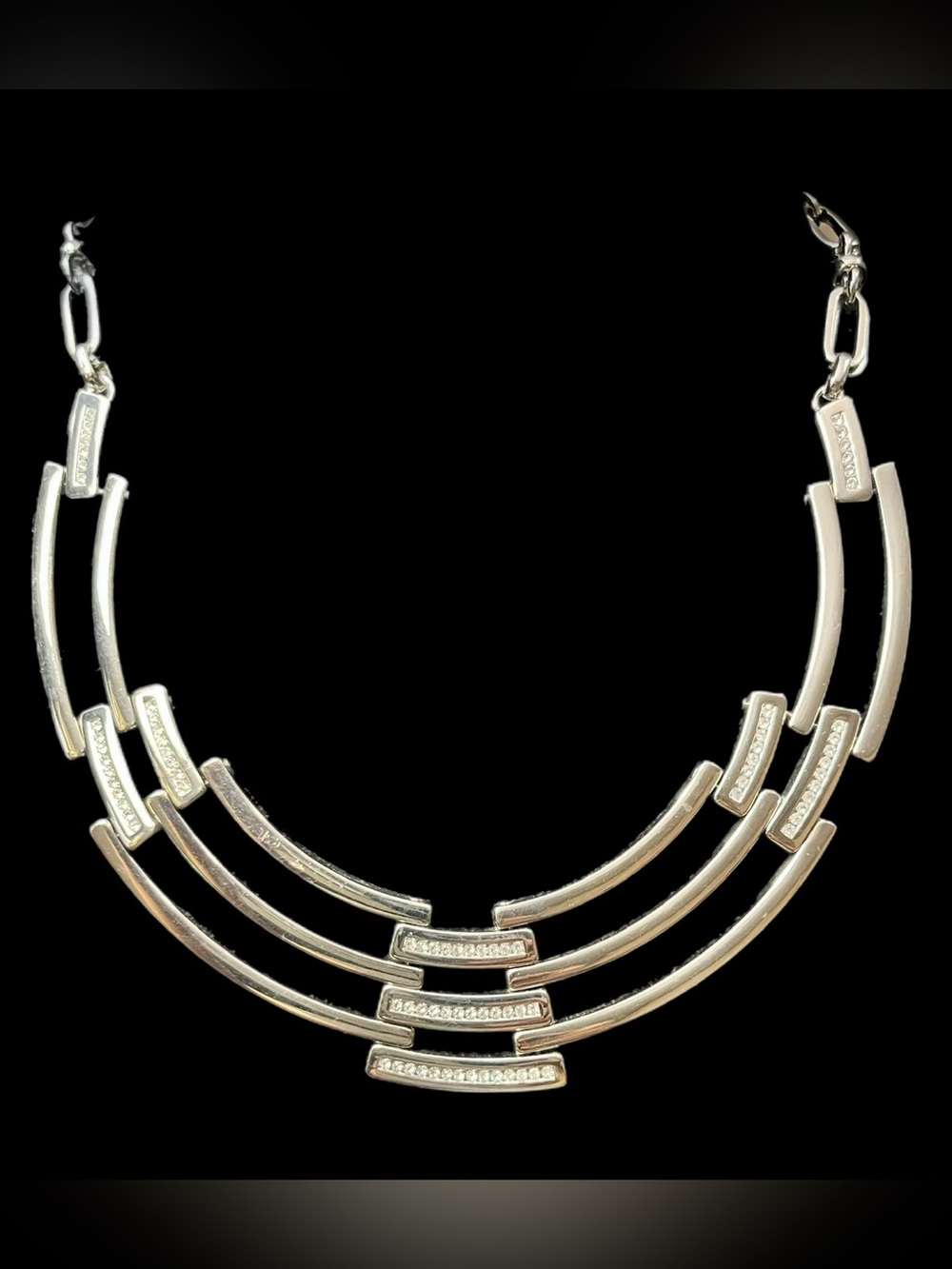 White House Black Market Silver Rhinestone Bib Choker
